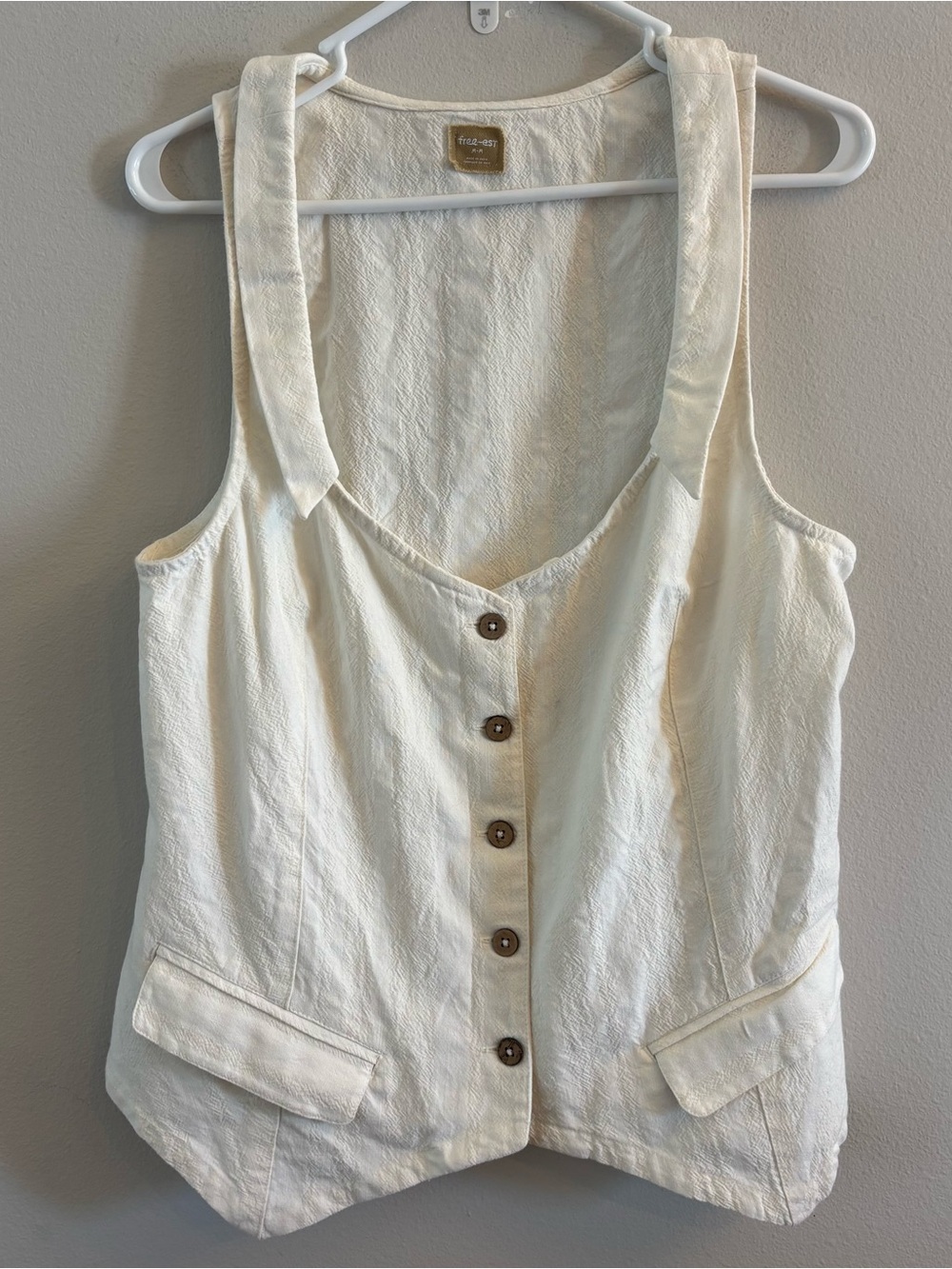 Free People Free-Est Cream Textured Vest size Medium NWT